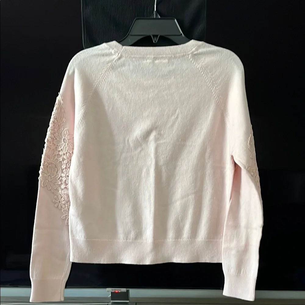 GAP Like New Pink Crew Neck Sweater with Lace Detail
